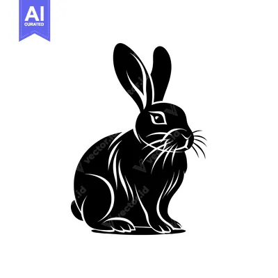 Aset premium populer: Black and White Silhouette of a Sitting Rabbit