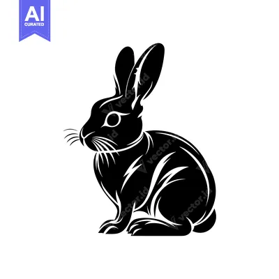 Aset premium populer: Black and White Silhouette of a Sitting Rabbit
