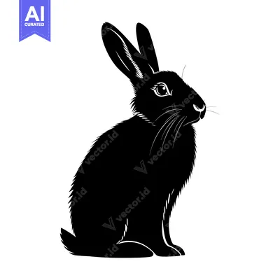 Premium design asset: Black and White Silhouette of a Rabbit Sitting