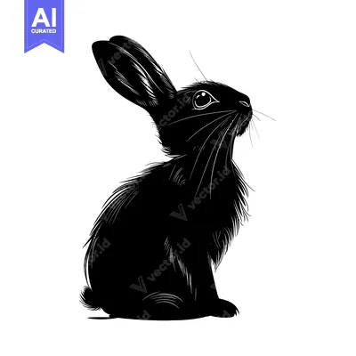 Popular premium asset: Black and White Silhouette of a Sitting Rabbit Looking Up