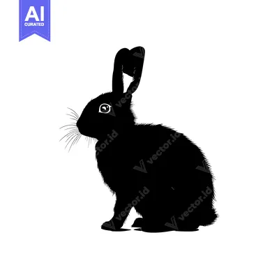 Popular premium asset: Black and White Silhouette of a Sitting Rabbit with Long Ears