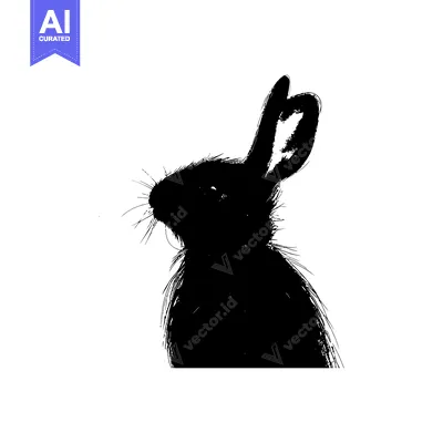 Aset desain premium: Silhouette of a rabbit's head with long ears
