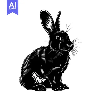 Aset desain premium: Black and White Silhouette of a Rabbit Sitting