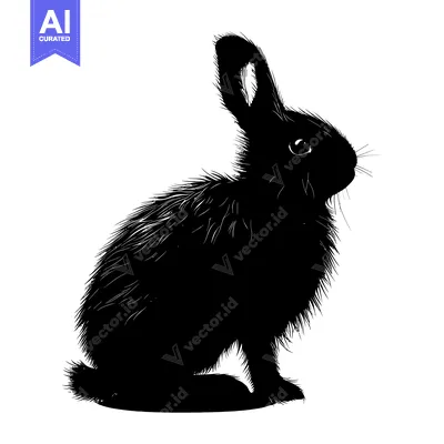 Aset premium populer: Black and White Silhouette of a Sitting Rabbit