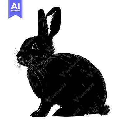 Popular premium asset: Black and White Silhouette of a Rabbit Sitting with Long Ears