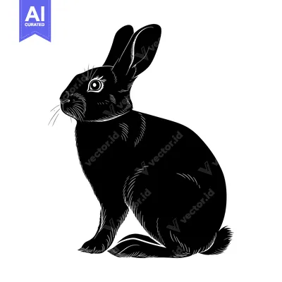 Aset premium populer: Black and White Silhouette of a Rabbit Sitting