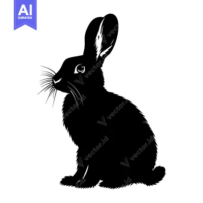 Aset premium populer: Black and White Silhouette of a Sitting Rabbit