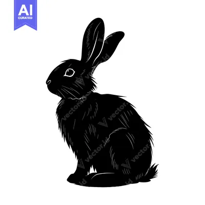 Aset premium populer: Black and White Silhouette of a Rabbit Sitting on a White Background