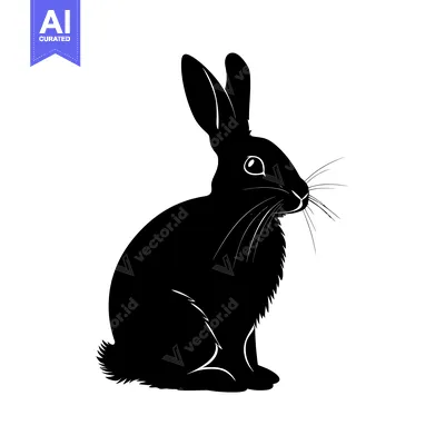 Popular premium asset: Black Silhouette of a Rabbit Sitting with Long Ears and Whiskers