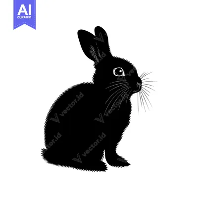 Black and White Silhouette of a Sitting Rabbit with Long Whiskers
