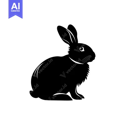 Popular premium asset: A black and white silhouette of a rabbit sitting