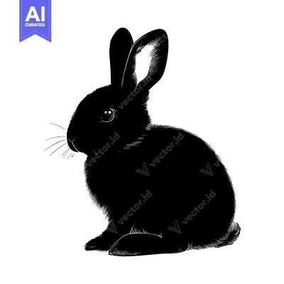 Aset premium populer: Black and White Silhouette of a Sitting Rabbit