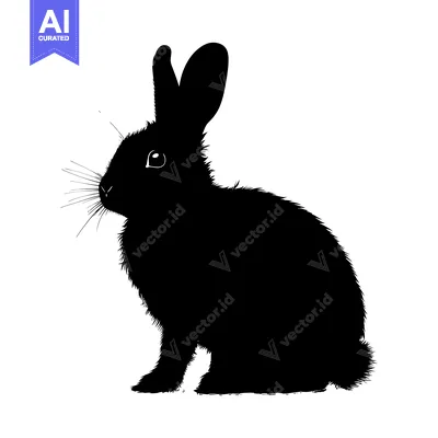 Black and White Silhouette of a Sitting Rabbit