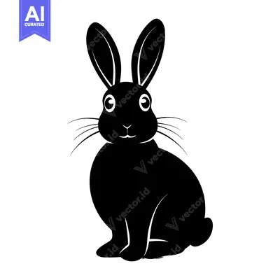 Aset desain premium: Black Silhouette of a Sitting Rabbit with Big Ears