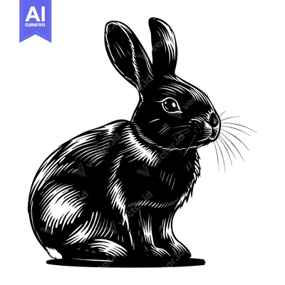 Popular premium asset: Black and White Line Art Illustration of a Sitting Rabbit