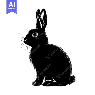 Aset premium populer: Black and White Silhouette of a Sitting Rabbit