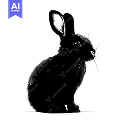 Premium design asset: Black and White Silhouette of a Rabbit Sitting