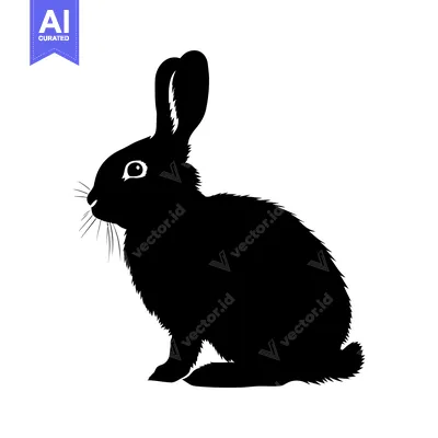 Aset desain premium: Black and White Silhouette of a Rabbit Sitting