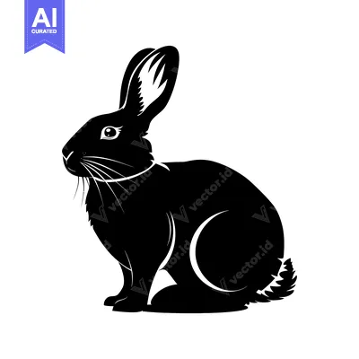 Aset desain premium: Black and White Silhouette of a Sitting Rabbit