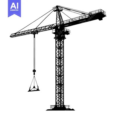 Premium design asset: Silhouette of a Tower Crane with a Hook and Cable