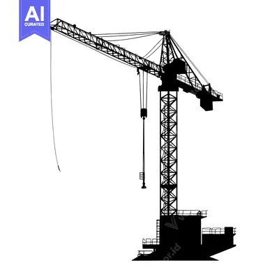 Aset desain premium: Silhouette of a Construction Crane with a Hook and Cable