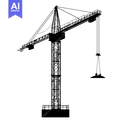 Silhouette of a construction crane with a hook and cable