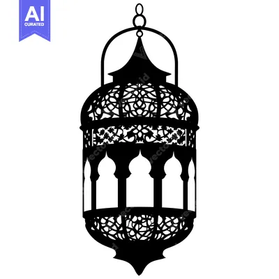 Aset desain premium: Ornate Black and White Silhouette of a Hanging Lantern