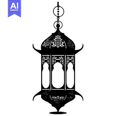 Premium design asset: Ornate Black and White Hanging Lantern with Intricate Designs