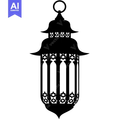 Aset desain premium: Ornate Black Silhouette of a Hanging Lantern