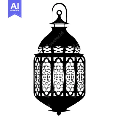 Aset premium populer: Ornate Black and White Silhouette of a Hanging Lantern