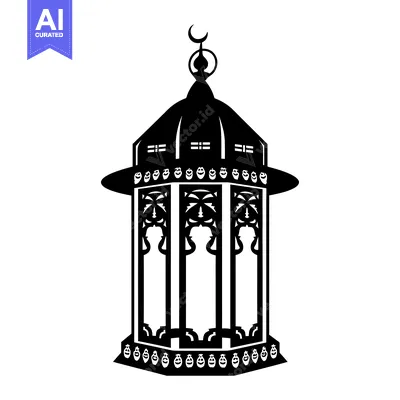 Aset premium populer: Ornate Black and White Silhouette of a Ramadan Lantern