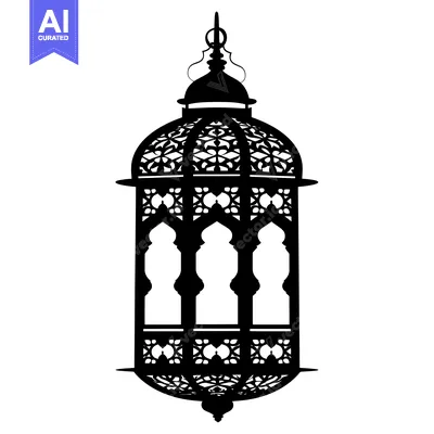 Ornate Black Silhouette of a Hanging Islamic Lantern