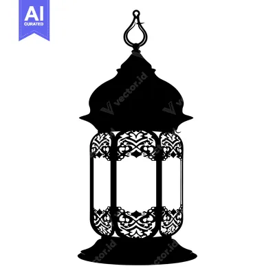 Aset desain premium: Ornate Black Silhouette of a Traditional Ramadan Lantern