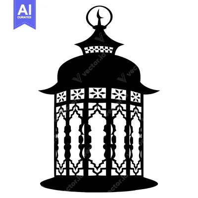 Aset desain premium: Ornate Islamic Lantern with a Crescent Moon Top