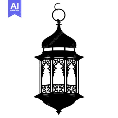 Aset desain premium: Ornate Black and White Silhouette of a Hanging Lantern