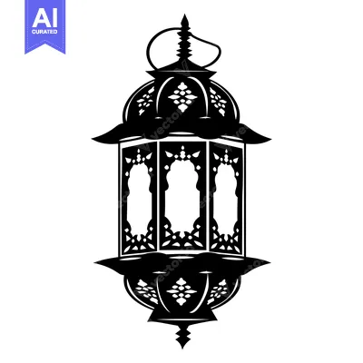 Aset premium populer: Ornate Black and White Silhouette of a Traditional Lantern
