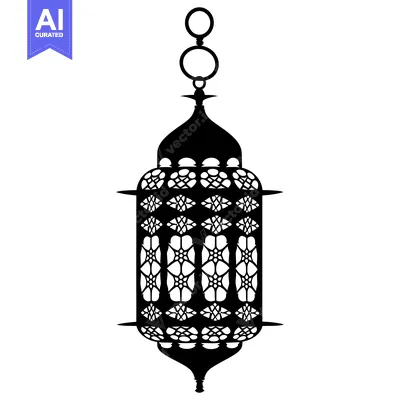 Aset desain premium: Ornate Black and White Silhouette of an Islamic Lantern