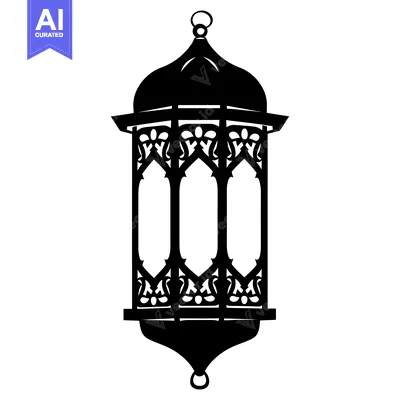 Aset desain premium: Ornate Black and White Ramadan Lantern