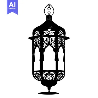 Premium design asset: Ornate Silhouette of a Hanging Lantern with Intricate Details
