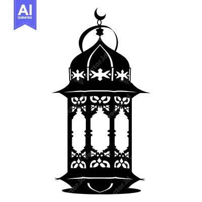 Ornate Islamic Lantern with Crescent Moon