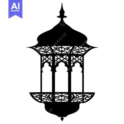 Premium design asset: Ornate Black and White Silhouette of a Hanging Lantern