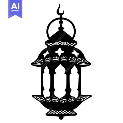 Ornate Black and White Silhouette of a Ramadan Lantern