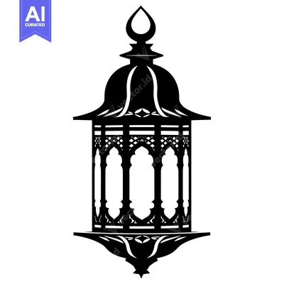 Aset desain premium: Ornate Black and White Silhouette of a Hanging Lantern