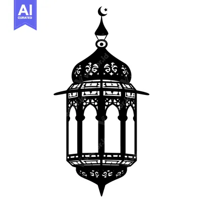 Aset premium populer: Ornamental Lantern with Crescent Moon and Star