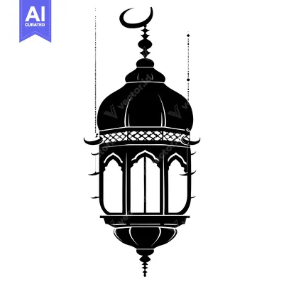 Aset desain premium: Ornate Islamic Hanging Lantern with a Crescent Moon