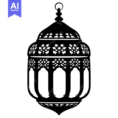 Aset desain premium: Ornate Black and White Silhouette of a Hanging Lantern
