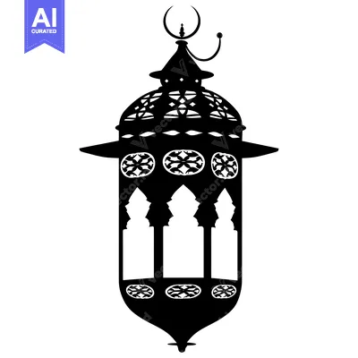 Popular premium asset: Ornate Black and White Silhouette of a Hanging Ramadan Lantern