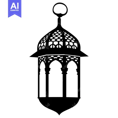 Aset desain premium: Black Silhouette of an Ornate Islamic Lantern