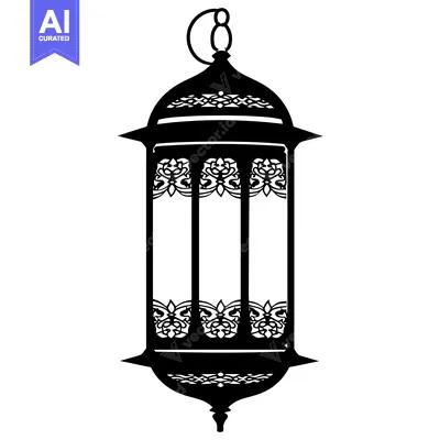 Aset desain premium: Ornate Black and White Silhouette of a Hanging Lantern