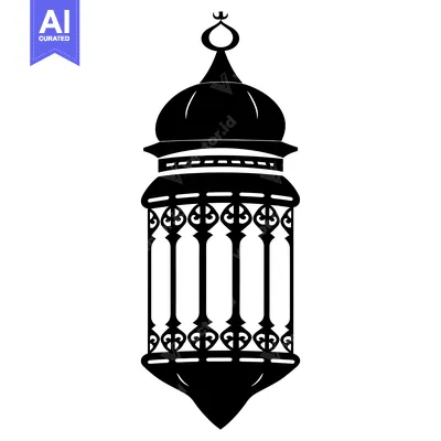 Premium design asset: Ornate Black and White Silhouette of an Islamic Lantern